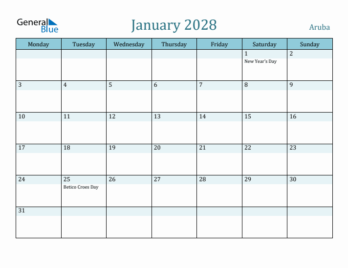 January 2028 Calendar with Holidays