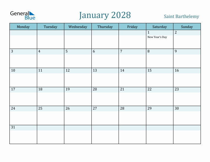 January 2028 Calendar with Holidays