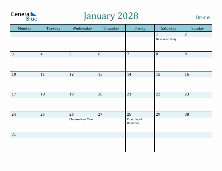 January 2028 Calendar with Holidays