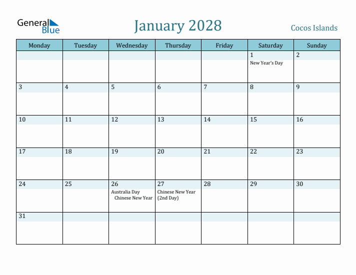 January 2028 Calendar with Holidays