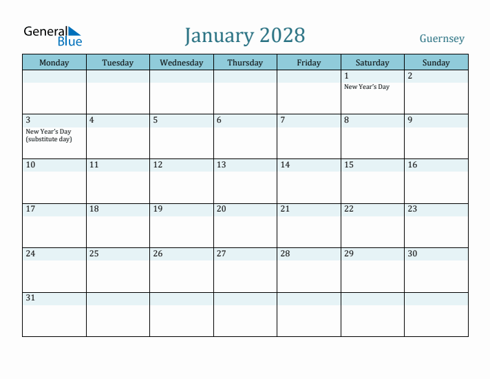 January 2028 Calendar with Holidays