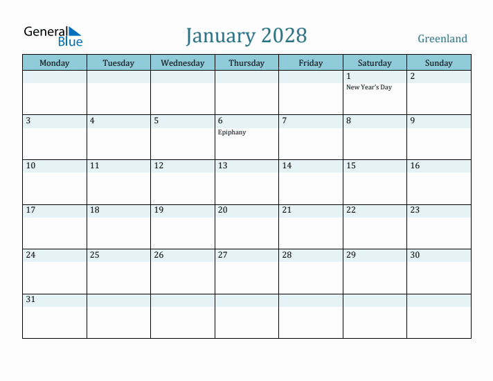 January 2028 Calendar with Holidays