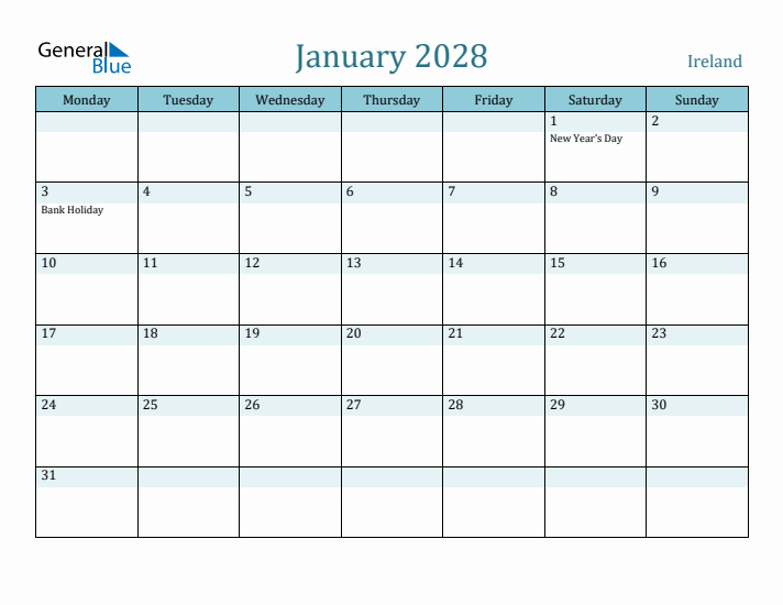 January 2028 Calendar with Holidays