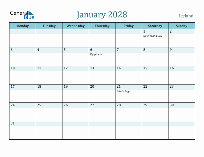 January 2028 Calendar with Holidays