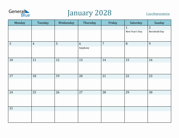 January 2028 Calendar with Holidays