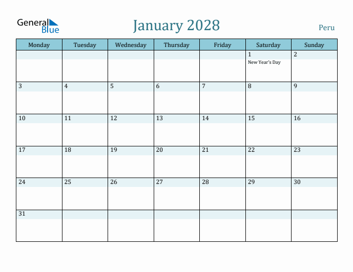 January 2028 Calendar with Holidays