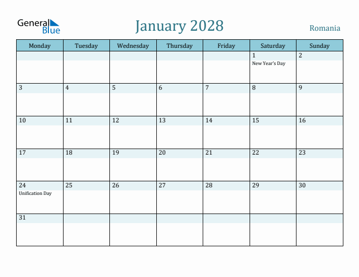 January 2028 Calendar with Holidays