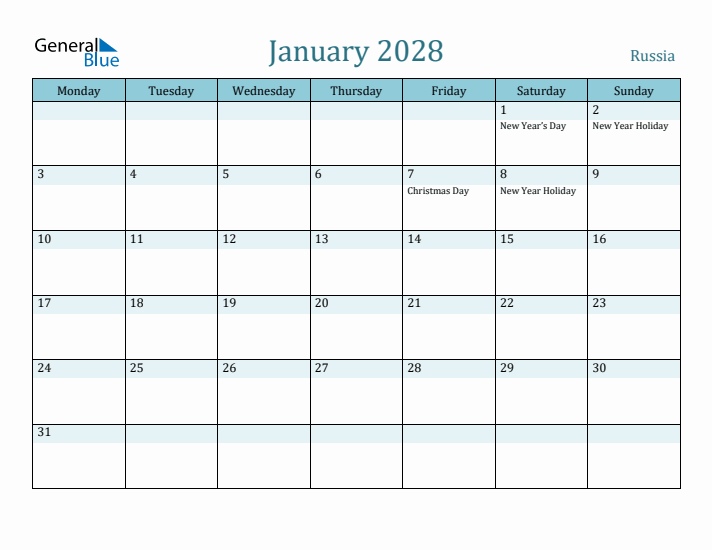 January 2028 Calendar with Holidays