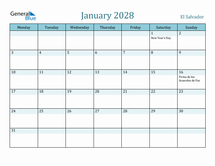 January 2028 Calendar with Holidays