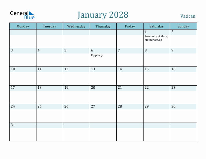 January 2028 Calendar with Holidays