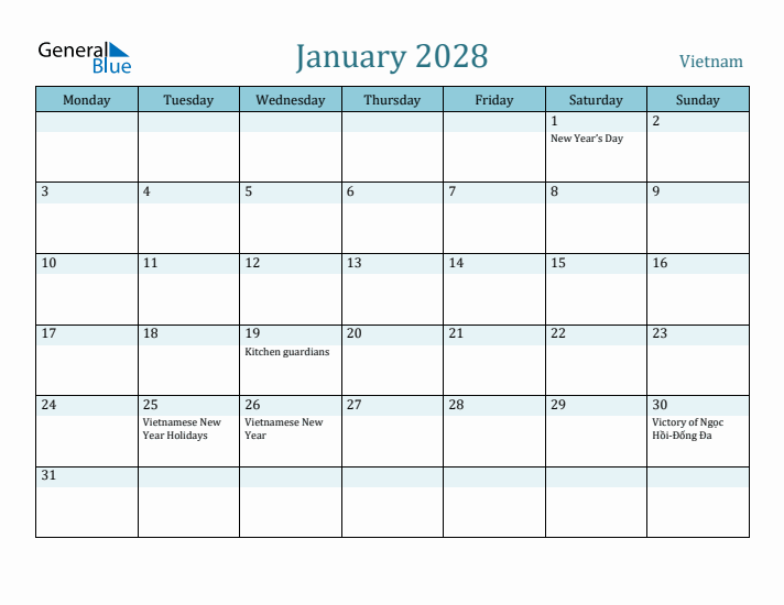 January 2028 Calendar with Holidays