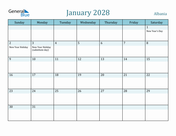 January 2028 Calendar with Holidays