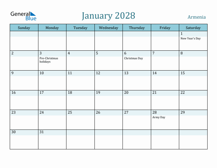 January 2028 Calendar with Holidays