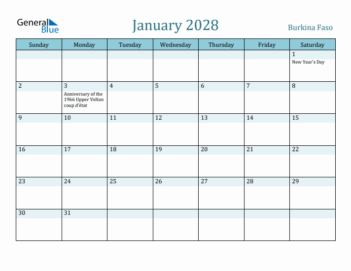 January 2028 Calendar with Holidays