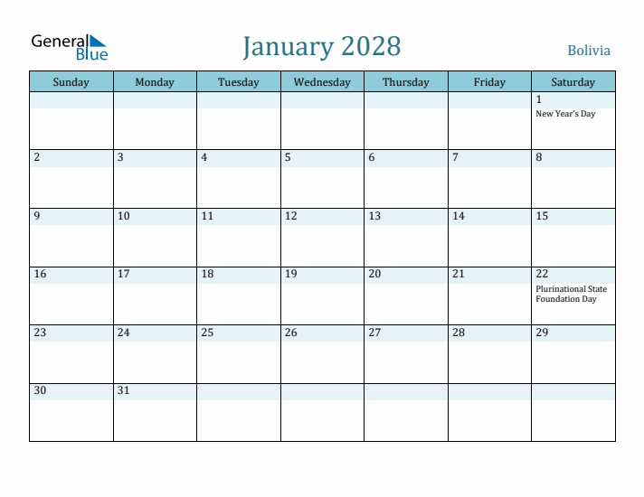 January 2028 Calendar with Holidays