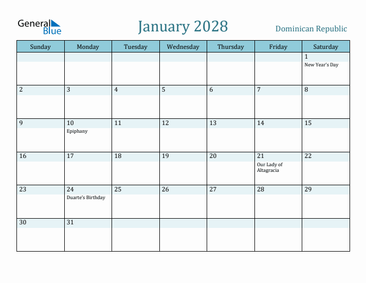 January 2028 Calendar with Holidays