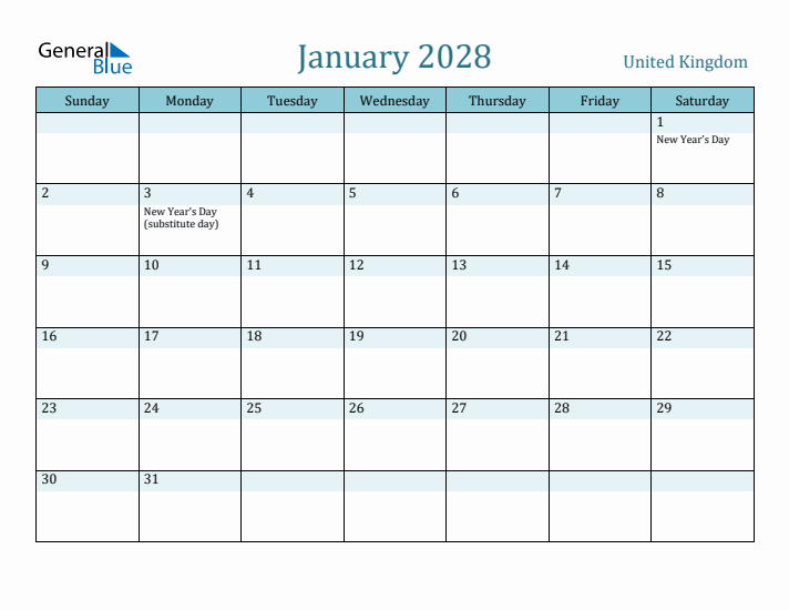 January 2028 Calendar with Holidays