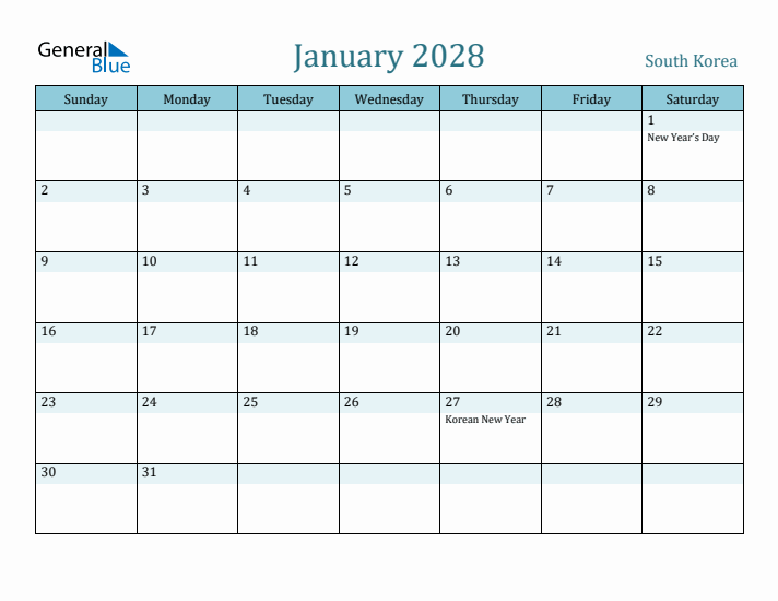 January 2028 Calendar with Holidays