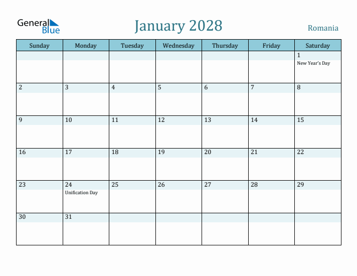 January 2028 Calendar with Holidays