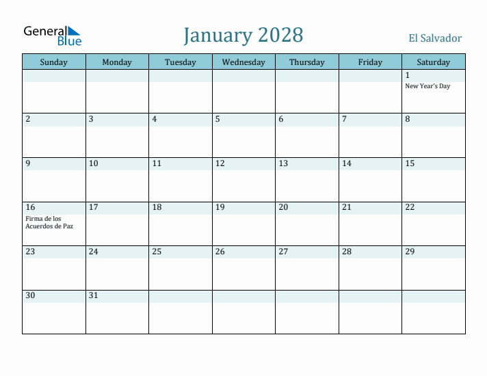 January 2028 Calendar with Holidays