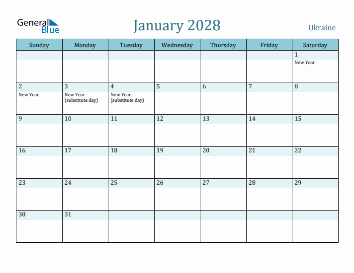 January 2028 Calendar with Holidays