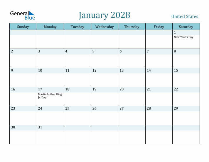 January 2028 Calendar with Holidays