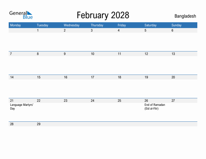 Fillable February 2028 Calendar