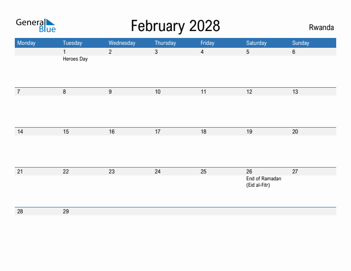 Fillable February 2028 Calendar