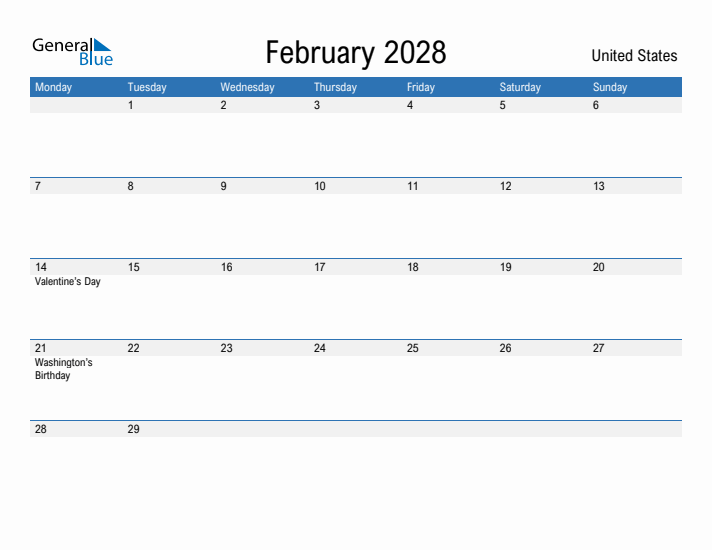 Fillable February 2028 Calendar