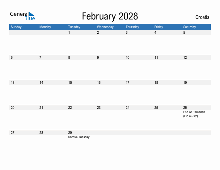 Fillable February 2028 Calendar