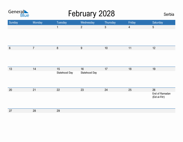 Fillable February 2028 Calendar