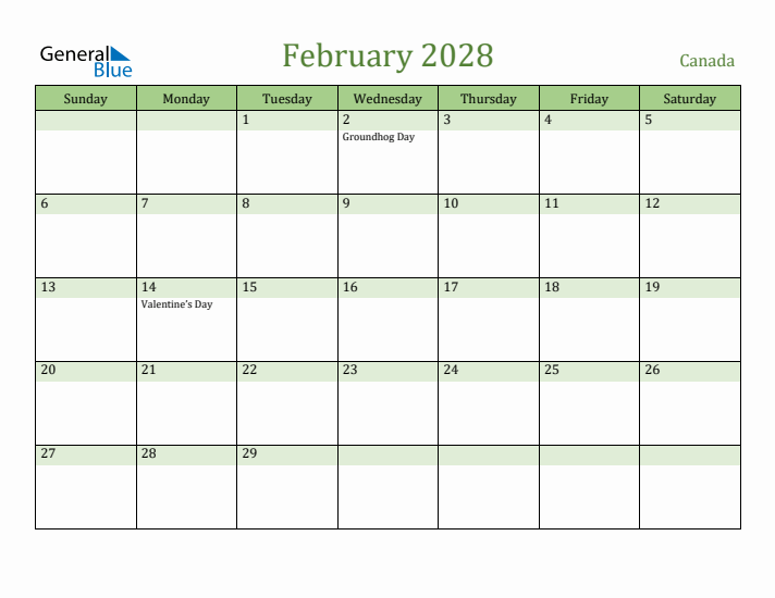 February 2028 Calendar with Canada Holidays