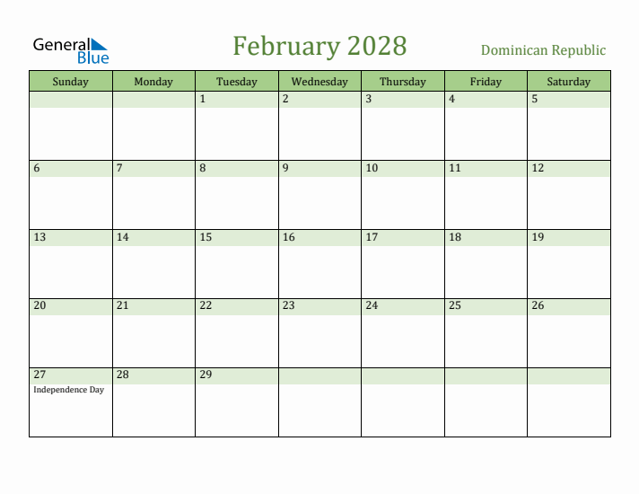 February 2028 Calendar with Dominican Republic Holidays