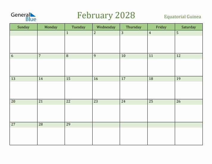 February 2028 Calendar with Equatorial Guinea Holidays