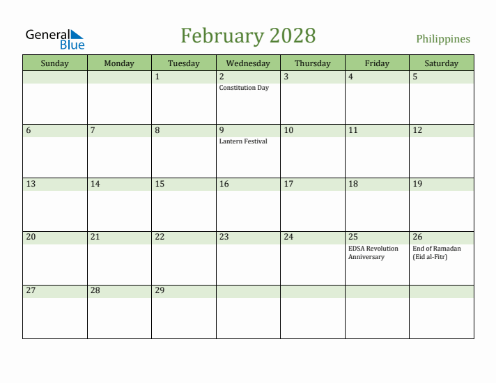 February 2028 Calendar with Philippines Holidays