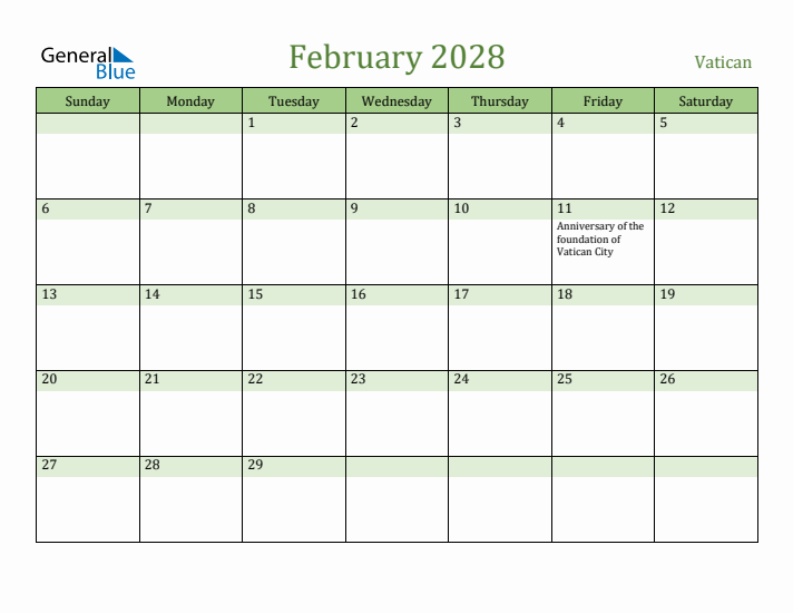 February 2028 Calendar with Vatican Holidays