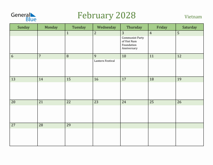 February 2028 Calendar with Vietnam Holidays