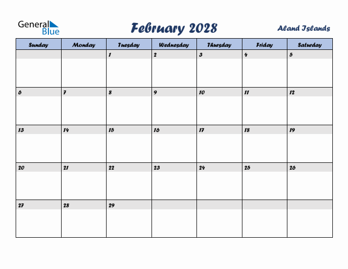 February 2028 Calendar with Holidays in Aland Islands