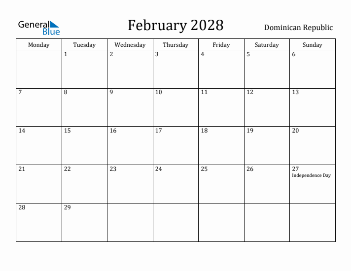 February 2028 Calendar Dominican Republic