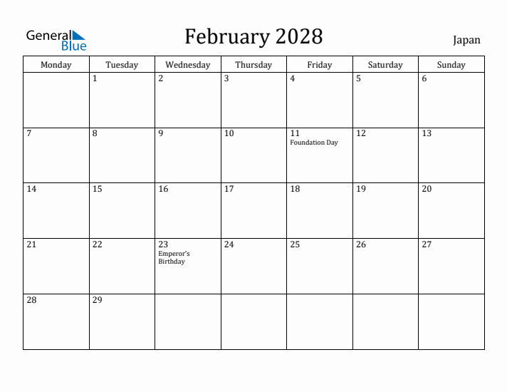 February 2028 Calendar Japan