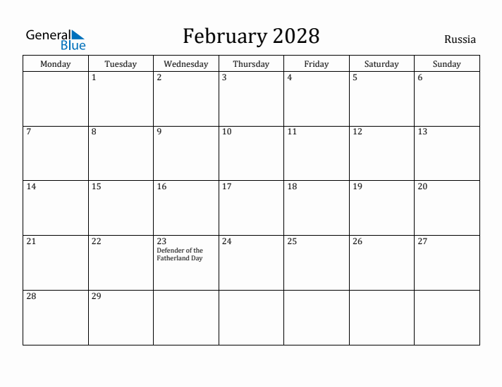 February 2028 Calendar Russia