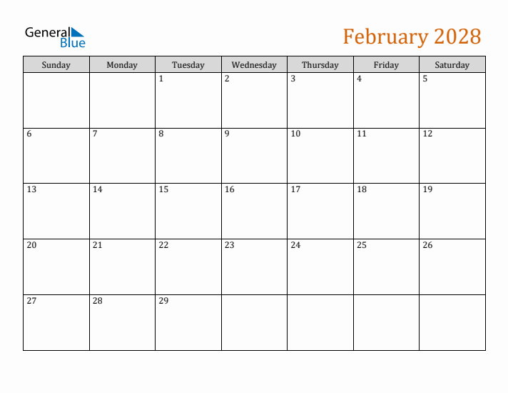 Editable February 2028 Calendar