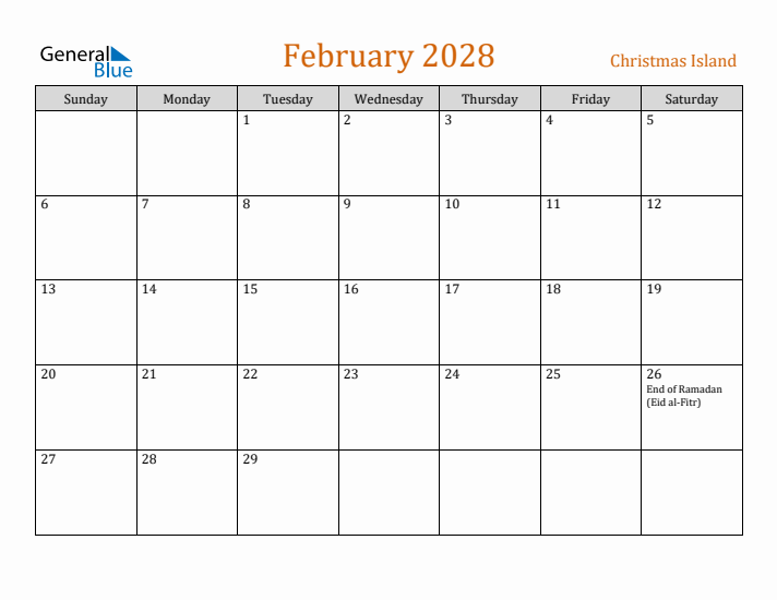 February 2028 Holiday Calendar with Sunday Start