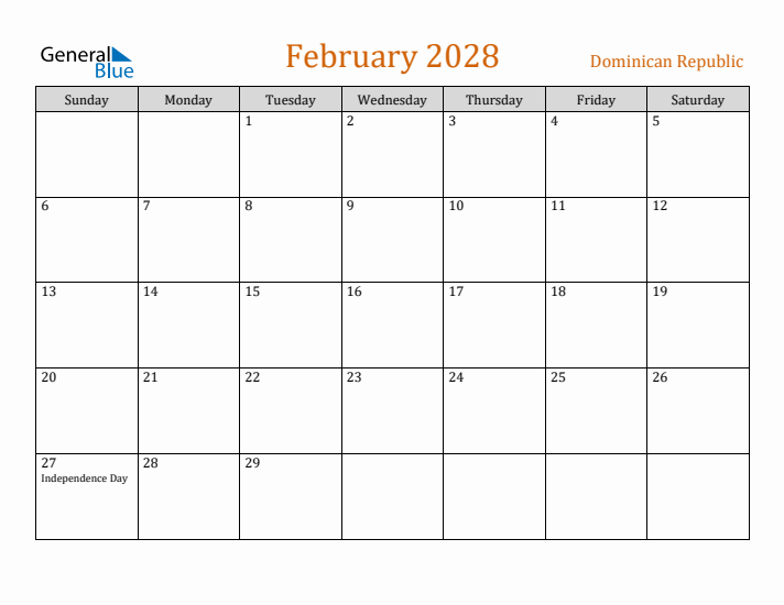 February 2028 Holiday Calendar with Sunday Start