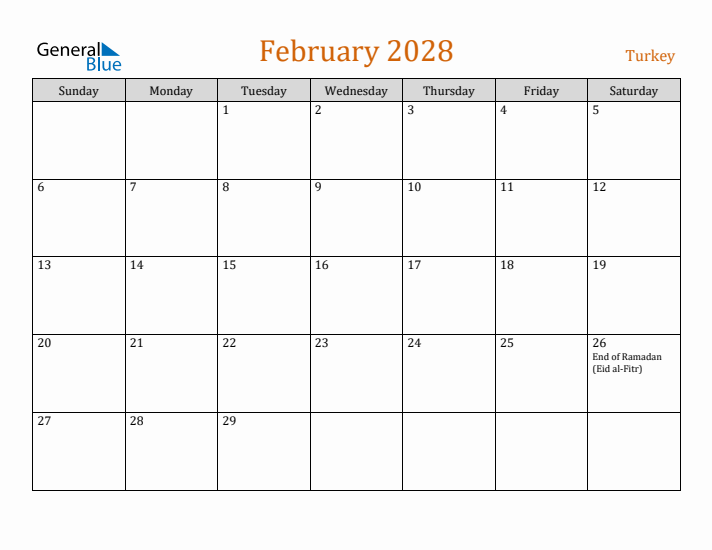 February 2028 Holiday Calendar with Sunday Start