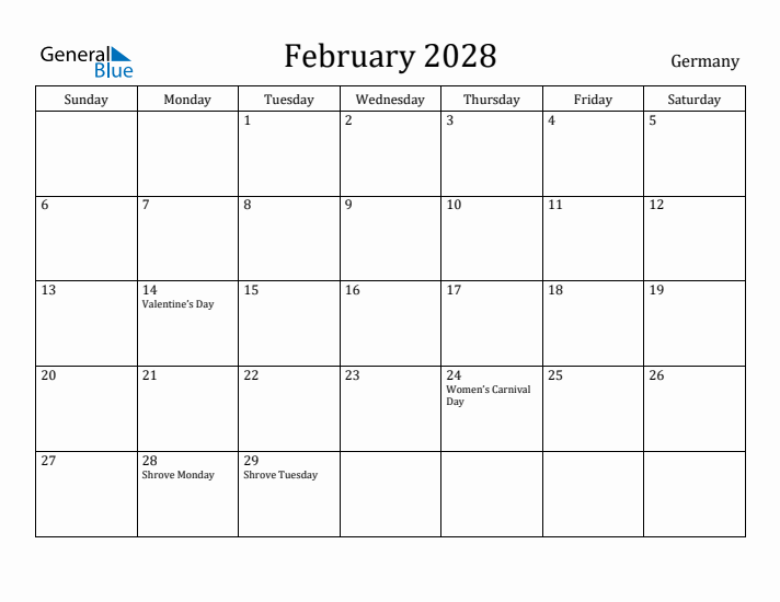 February 2028 Calendar Germany