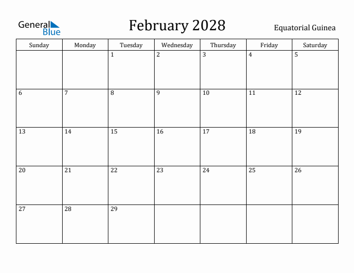 February 2028 Calendar Equatorial Guinea