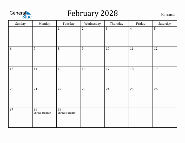 February 2028 Calendar Panama