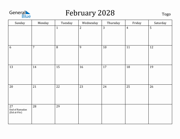 February 2028 Calendar Togo