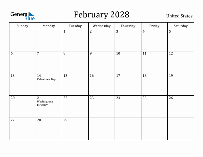 February 2028 Calendar United States